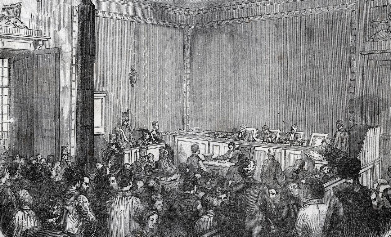 Interieur van de correctionele politie, 6e kamer in Parijs in de 19e eeuw - Gravure in 