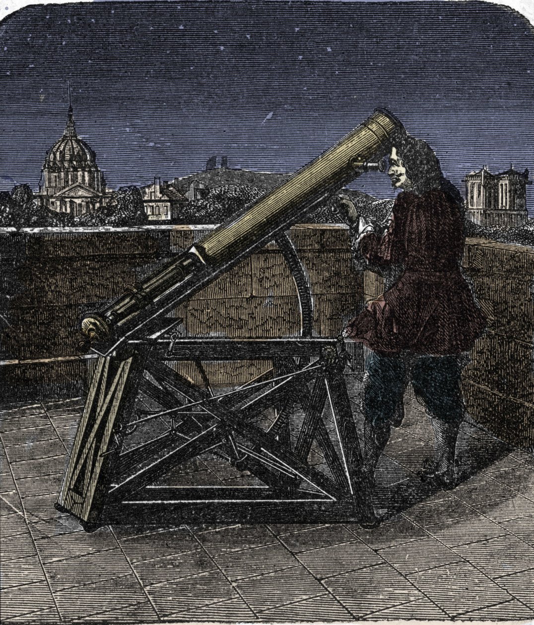 Isaac Newton (1642-1727) Engelse natuurkundige die zijn telescoop gebruikt. door Unknown artist