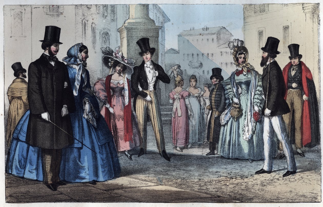 Italiaanse mode in de 19e eeuw - gravure uit 