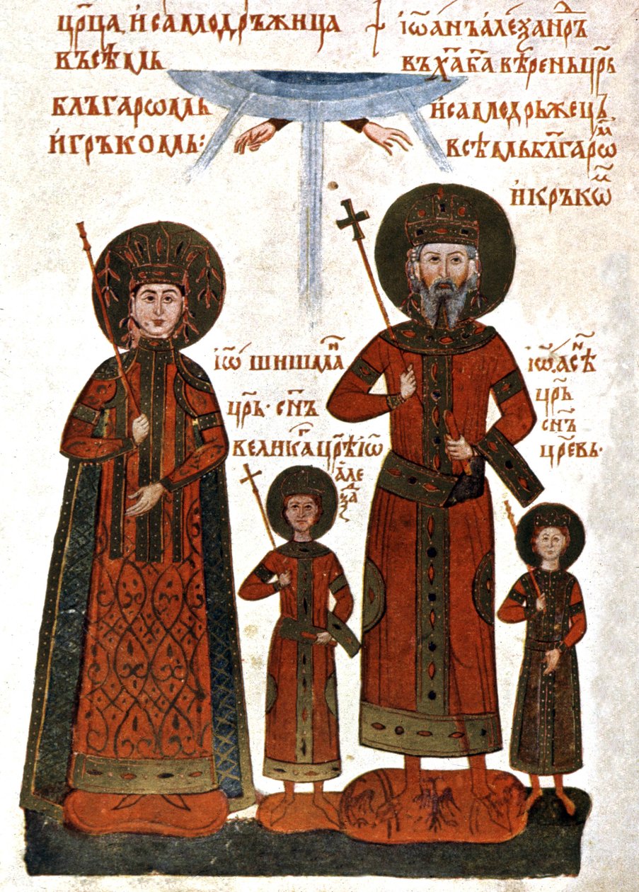 Ivan Alexander van Bulgarije en familie (prent) door Unknown artist