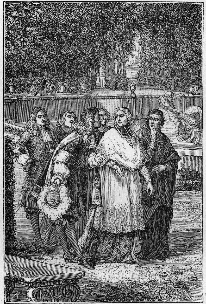 Jacques-Bénigne Bossuet (1627-1704), Franse prelaat en schrijver in de laan van filosofen in Versailles. Gravure uit de 19e eeuw door Unknown artist