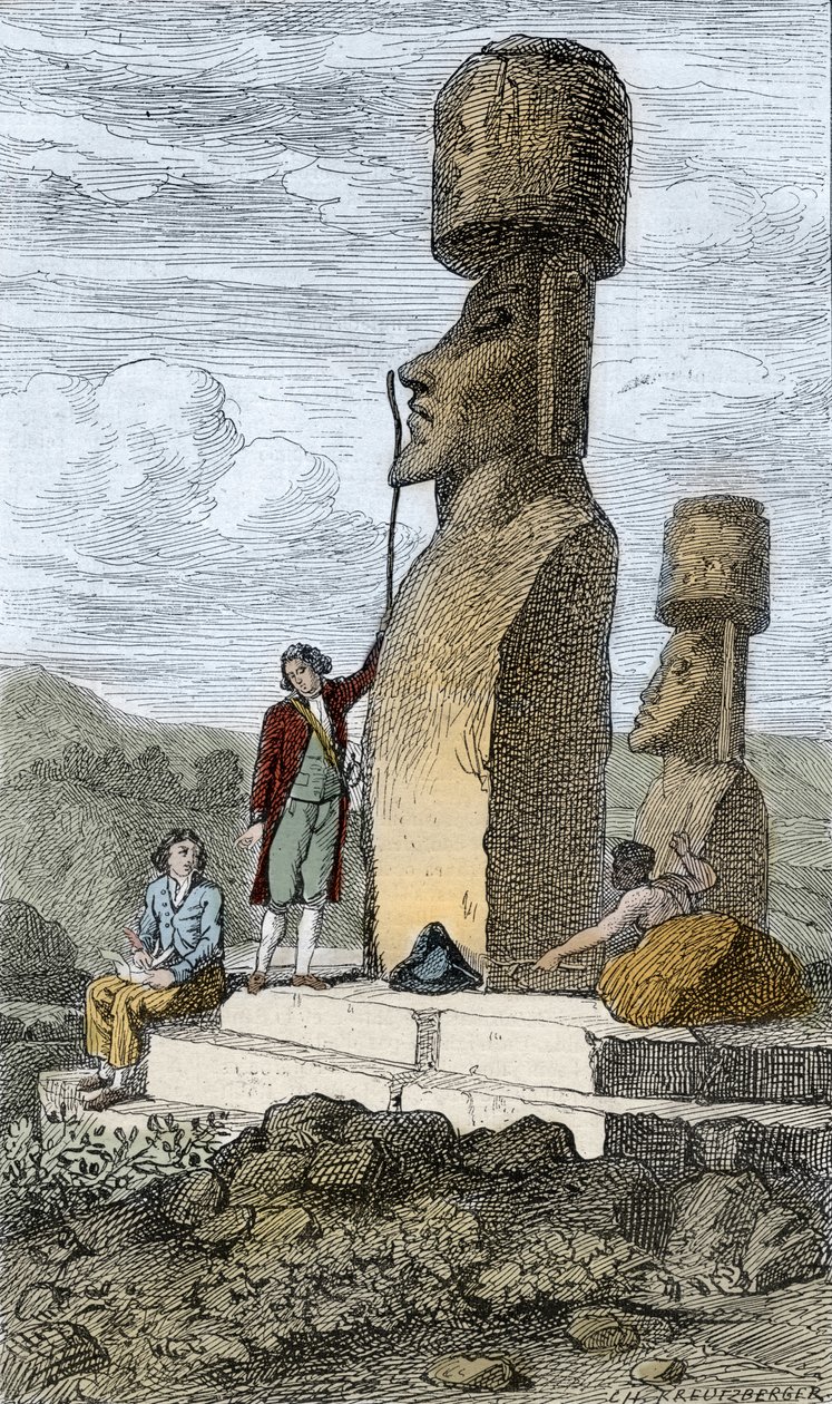 Jean-Francois Galaup, Graaf de La Perouse Engelse navigator en ontdekkingsreiziger, op Paaseiland tijdens zijn Aziatische reis door Unknown artist