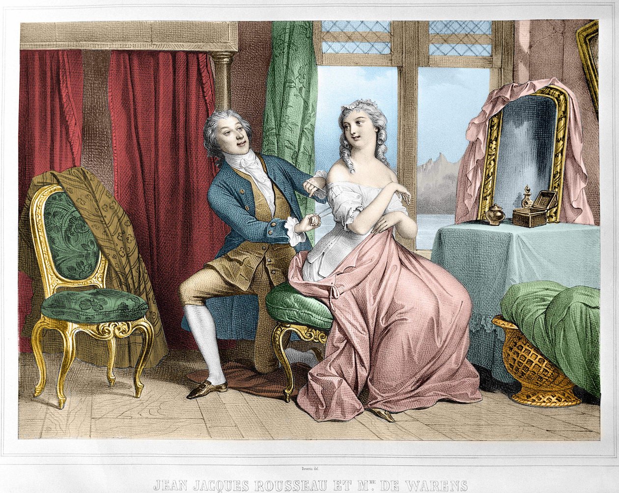 Jean Jacques Rousseau (1712 - 1778) en Madame de Warens (1700 - 1762) door Unknown artist