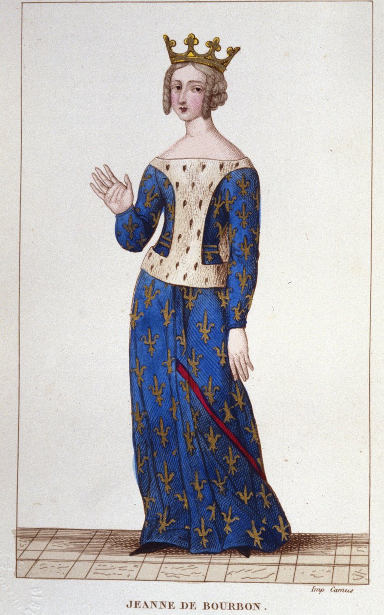 Jeanne de Bourbon (1338-1378). Koningin van Frankrijk van 1364 tot 1378. Gravure uit 1830 door Unknown artist