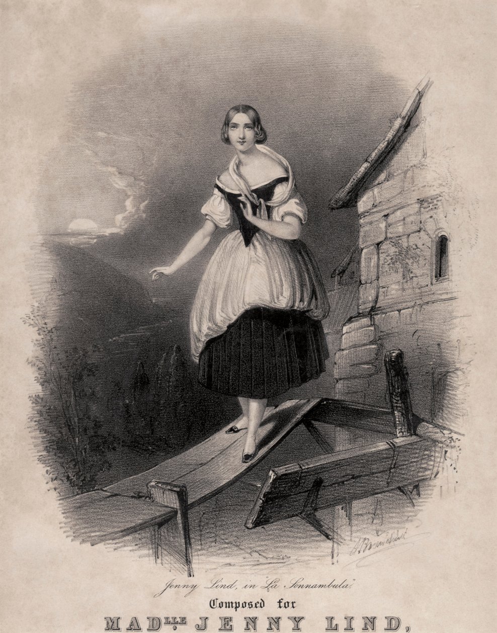 Jenny Lind, Zweedse sopraan, in de slaapwandelscène van Bellini