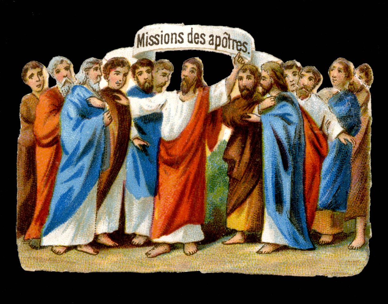 Jezus vertrouwt hun missies toe aan de apostelen (chromo) door Unknown artist