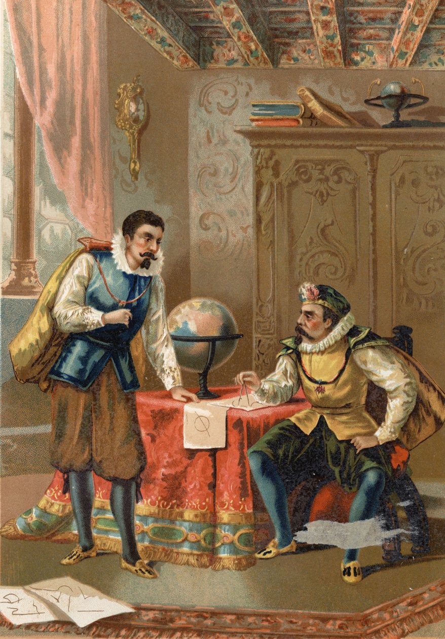 Johannes Kepler (Keppler) (1571 - 1630) met Tycho Brahe (1546-1601), astronomen, Praag in 1600 - naar La Ciencia y sus Hombres door Louis Figuier, Barcelona 1881 door Unknown artist