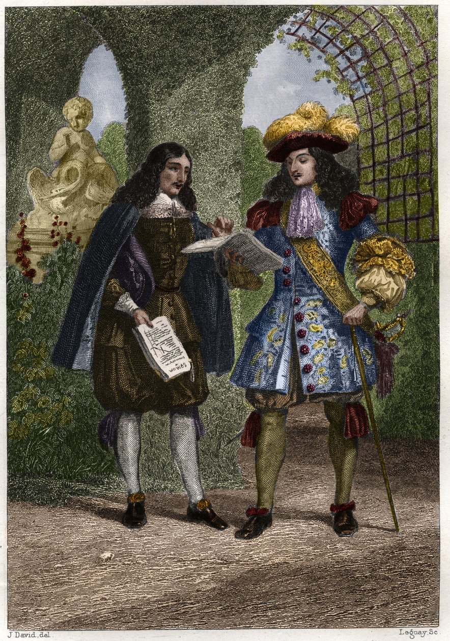 Jean-Baptiste Colbert (1619-1683) met Lodewijk XIV, koning van Frankrijk en Navarra (1638-1715). Gravure uit de 19e eeuw. Privécollectie. door Unknown artist