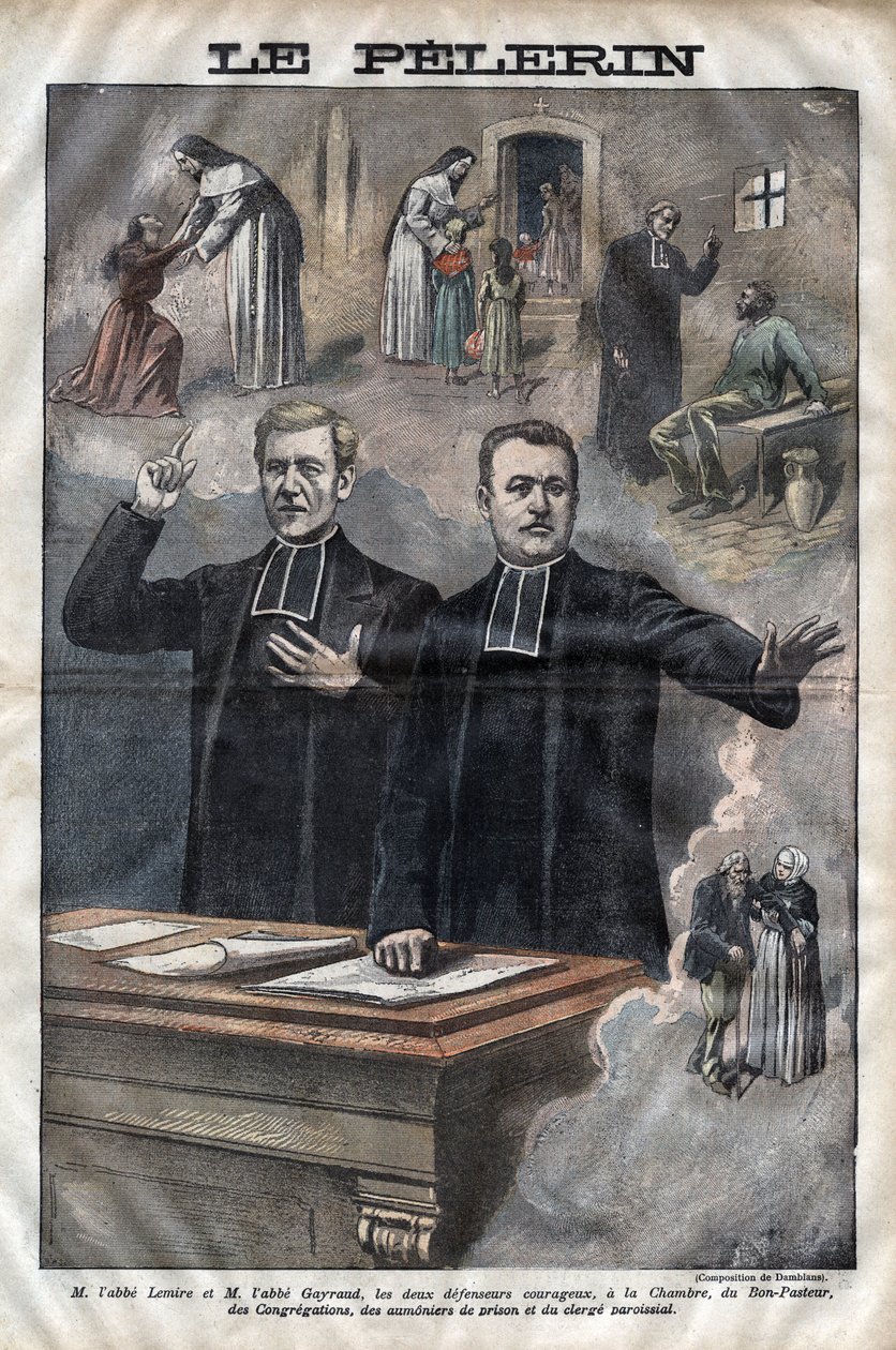 Jules Auguste Lemire (1853-1928) en Hippolyte Gayraud (1856-1911), Franse geestelijken en politici, afgevaardigden - gravure in 
