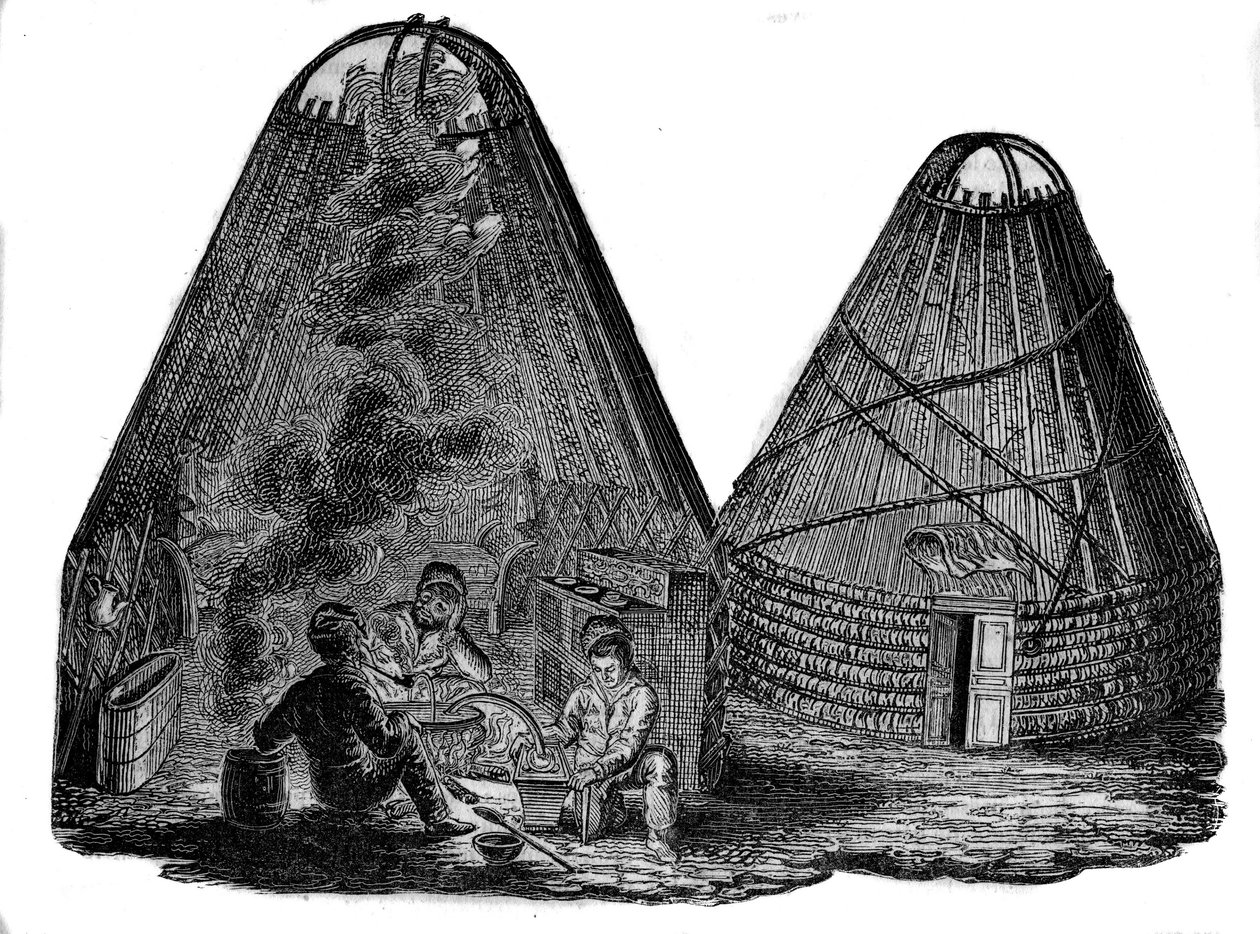 Kalmukken (Westelijke Mongolen) voor hun tent. door Unknown artist