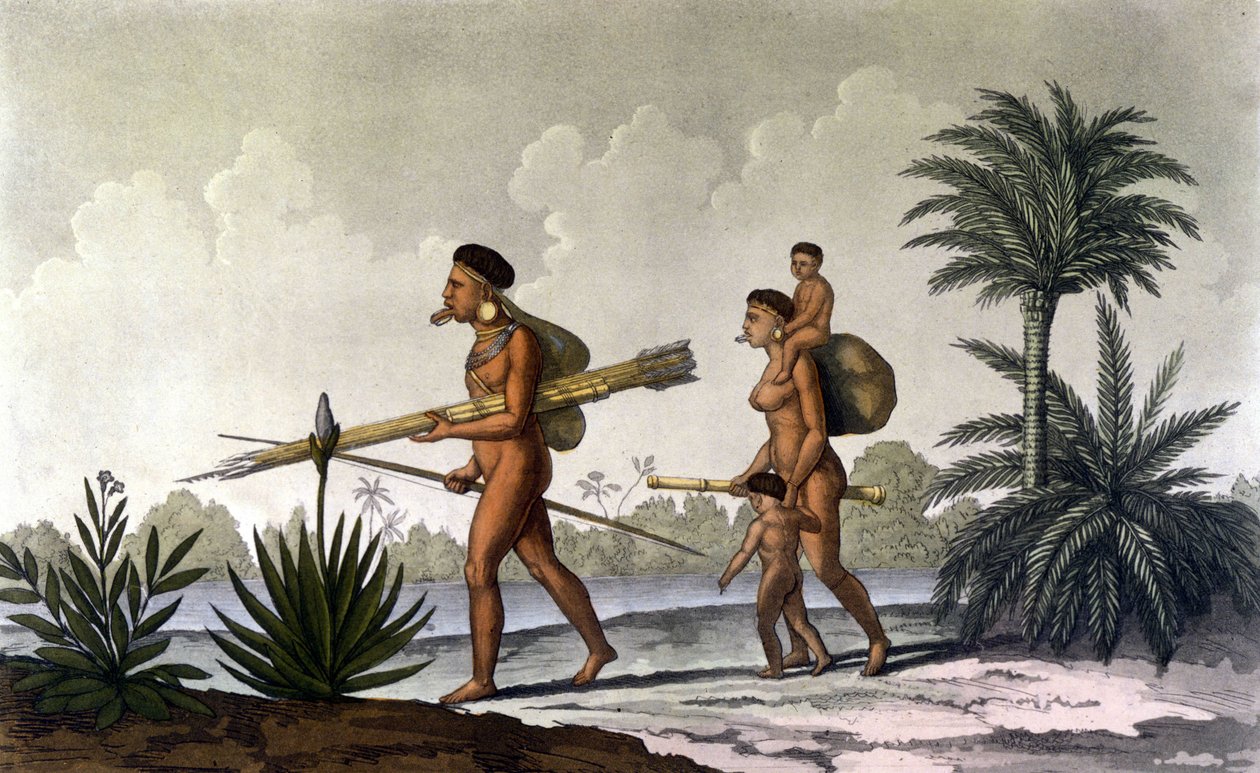 Kerengnatnuck, hoofd van de Botocudos, en zijn familie (Brazilië) - in 