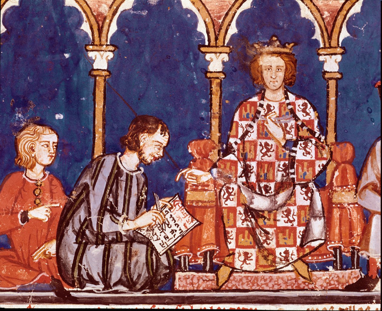 Koning Alfonso X de wijze helpt een schrijver (detail) door Unknown artist
