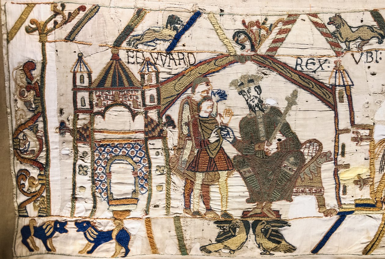 Koning Edward de Belijder stuurt Harold naar Normandië, Tapijt van Bayeux door Unknown artist