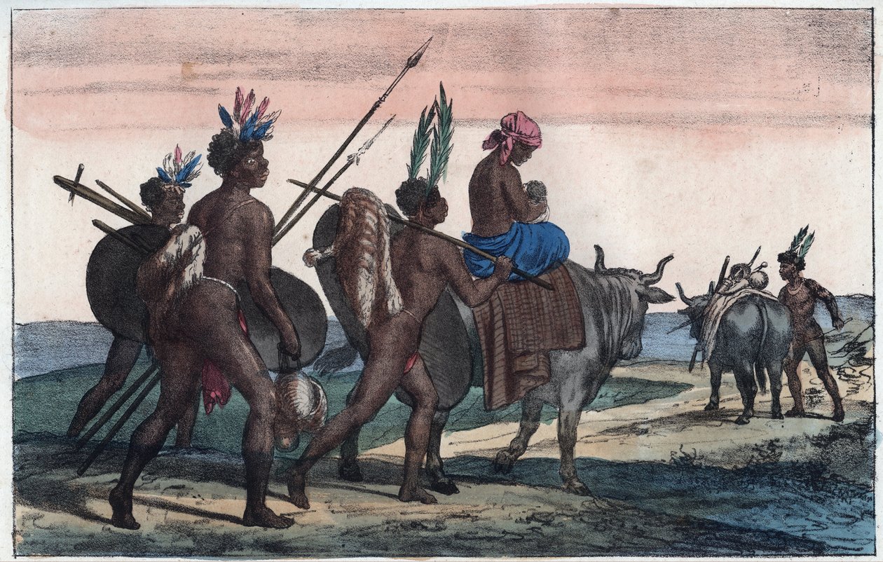 Korah Hottentotten van de Kaap onderweg - gravure uit 