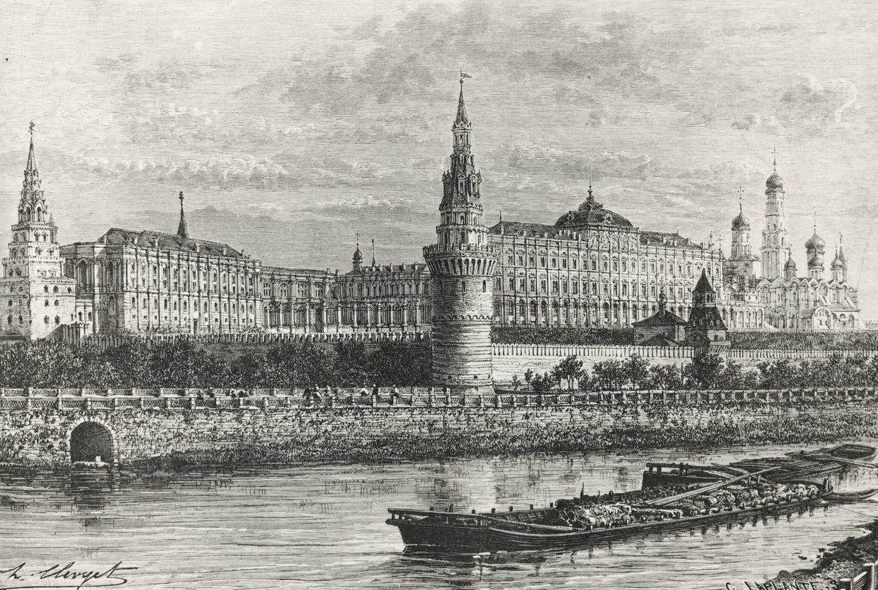Kremlin in Moskou, gravure uit Vrij Rusland door Unknown artist