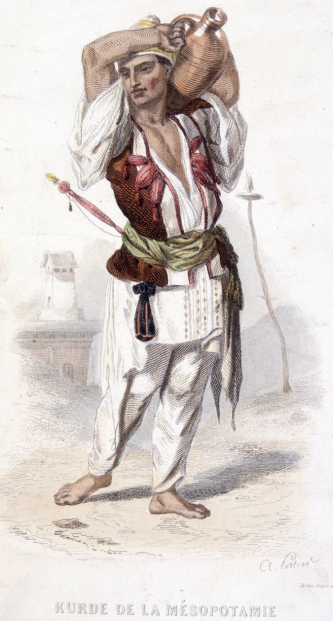 Koerd uit Mesopotamië die een amfoor draagt. Rond 1810-1860. door Unknown artist