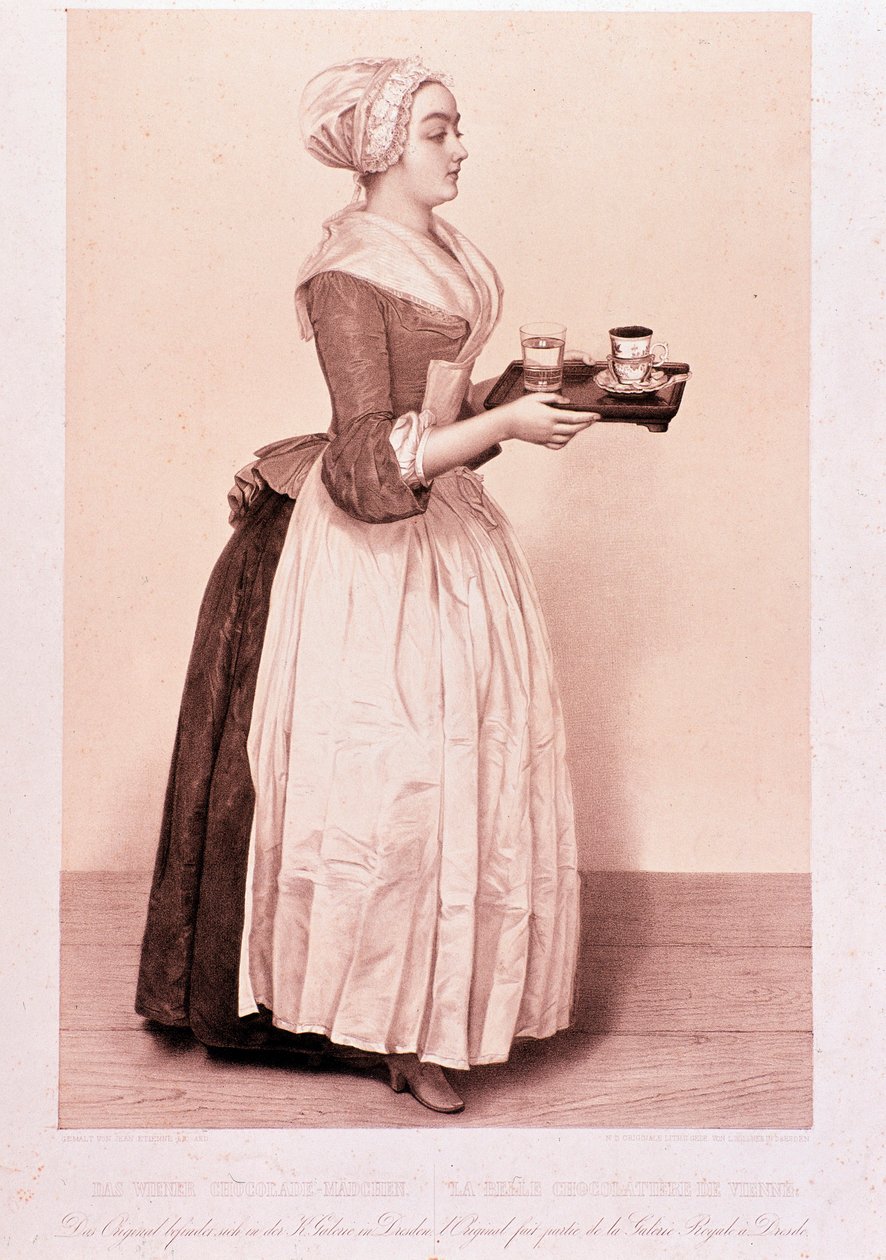 La Chocolatière de Vienne: jonge meid met een dienblad met een kop warme chocolade door Unknown artist