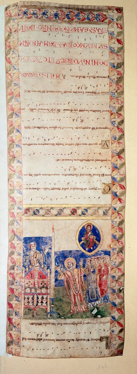 De zegening van de fontein (Ms.724/2-Carta2) Manuscript verlucht uit de 12e eeuw. Rome, Biblioteca Casanatense door Unknown artist