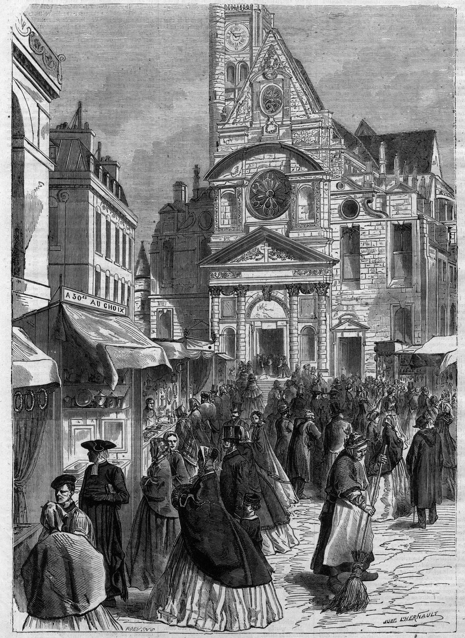 La novenaine de sainte Genevieve in Saint Etienne du Mont in Parijs - Gravure in Le Journal Illustré door Unknown artist