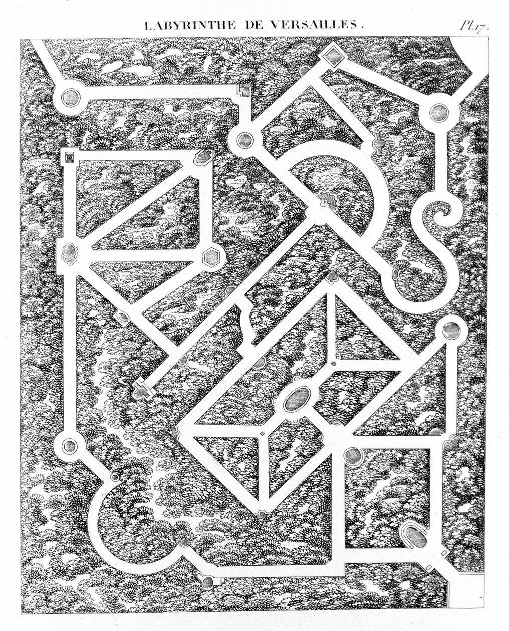 Doolhof van Versailles na "Essay on the composition and ornament of gardens" door Mr. Boitard. Parijs 1823. door Unknown artist