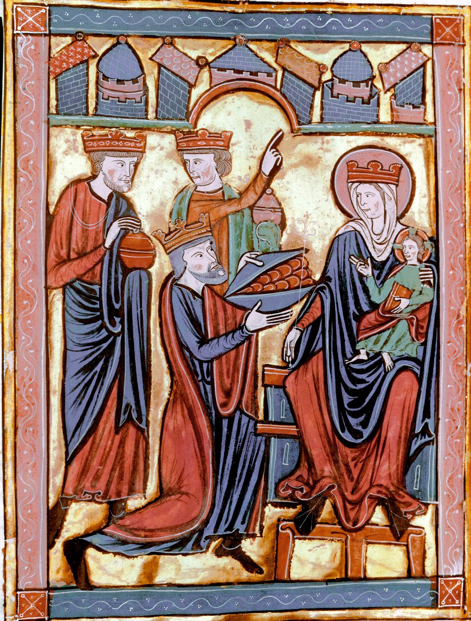De aanbidding der wijzen. Miniatuur uit Liber Psalmorum of Psalter voor gebruik in Parijs (Ms Leber 6) 13e eeuw. Rouen, Bibliotheek door Unknown artist