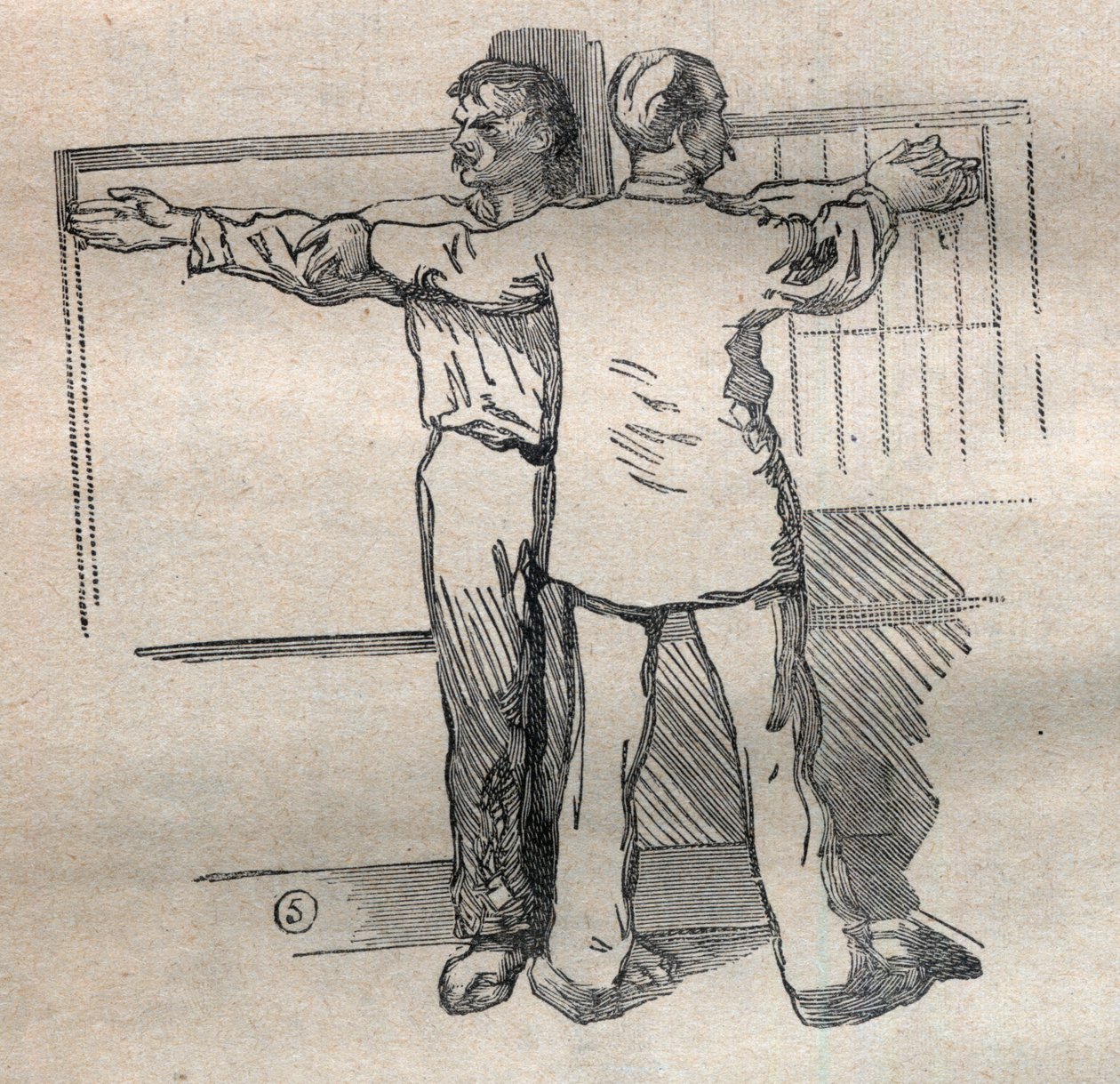 De gerechtelijke antropometrie of bertillonnage, methode van Alphonse Bertillon (1853-1914): meting van grote kaliber armen - Gravure in 