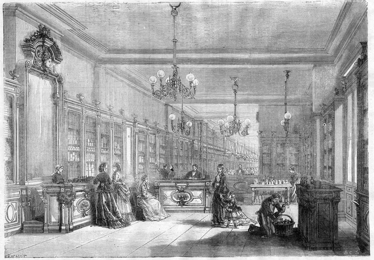 Grote parfumerie Pinaud en Meyer (Edouard Pinaud en Meyer), boulevard de Strasbourg in Parijs in 1870 door Unknown artist