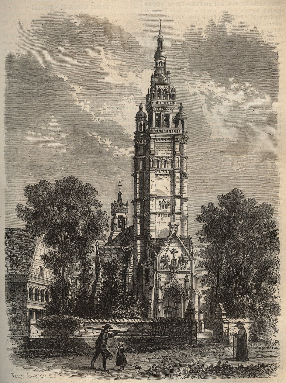 De gotische kunst in verval - Notre-Dame de Roscoff in Bretagne - gravure 19e eeuw door Unknown artist