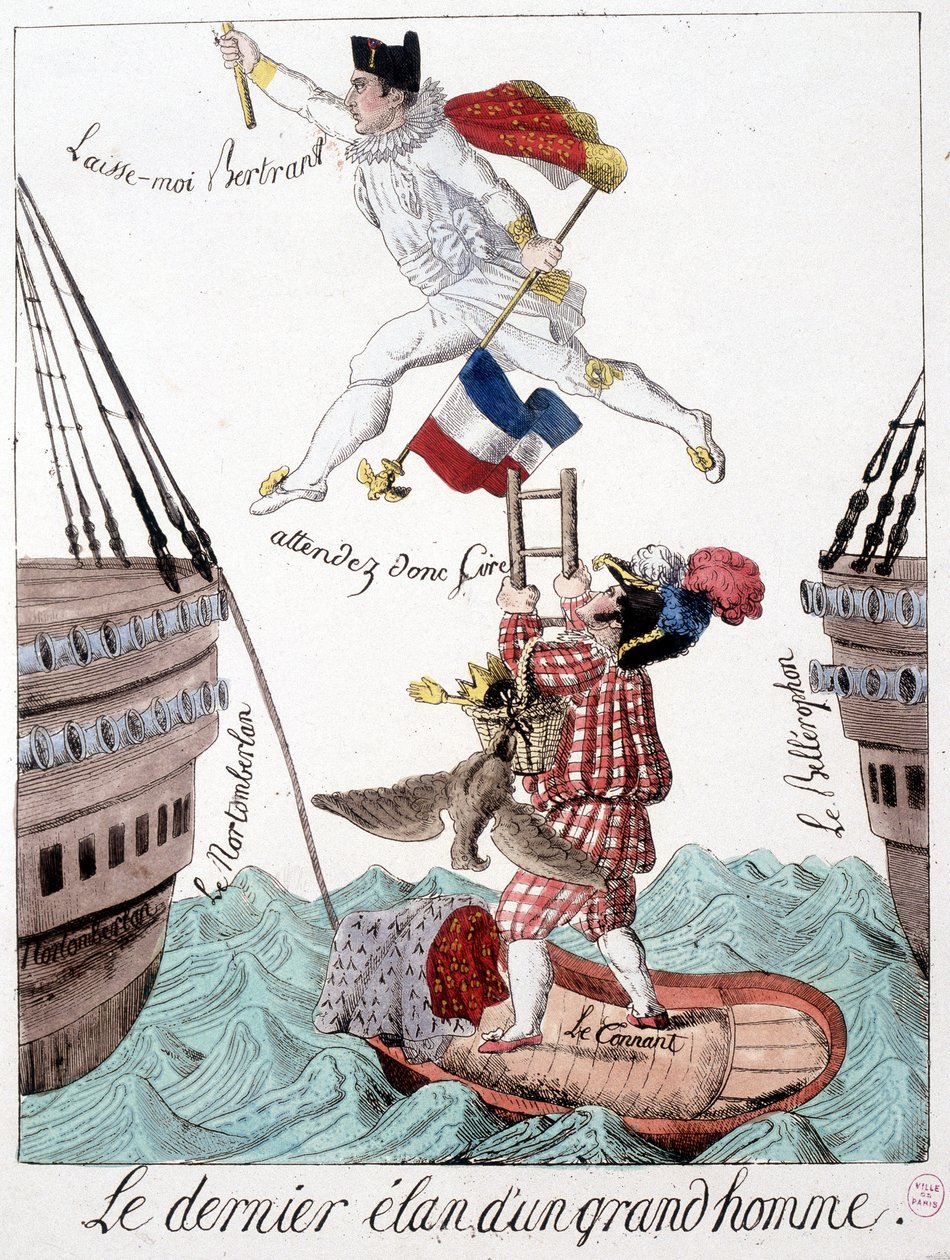 De laatste opwelling van een groot man: karikatuur van Napoleon en Generaal Bertrand - in "Napoleon 1er, karikaturen, dummy collectie", Parijs door Unknown artist