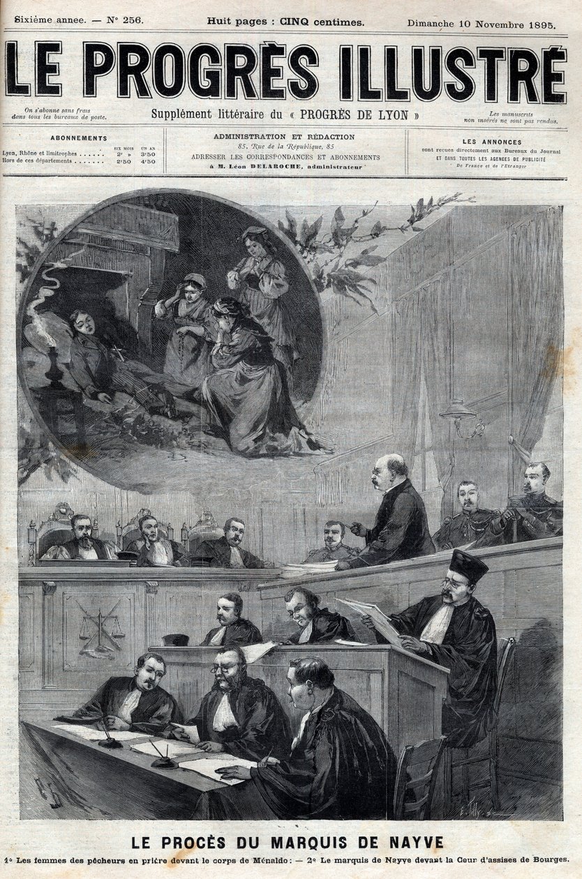 Het proces van de markies de Nayve bij de assisen van Bourges in 1895 - Gravure in 