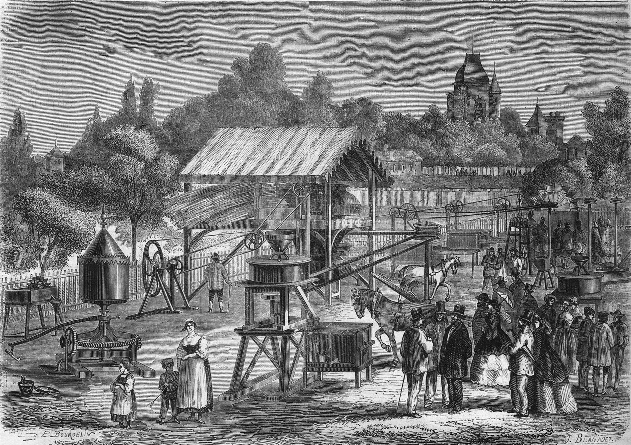 Landbouwmachines door de heer Joseph Pinet Jr., bouwer in Abilly (Indre et Loire) in 1865. door Unknown artist