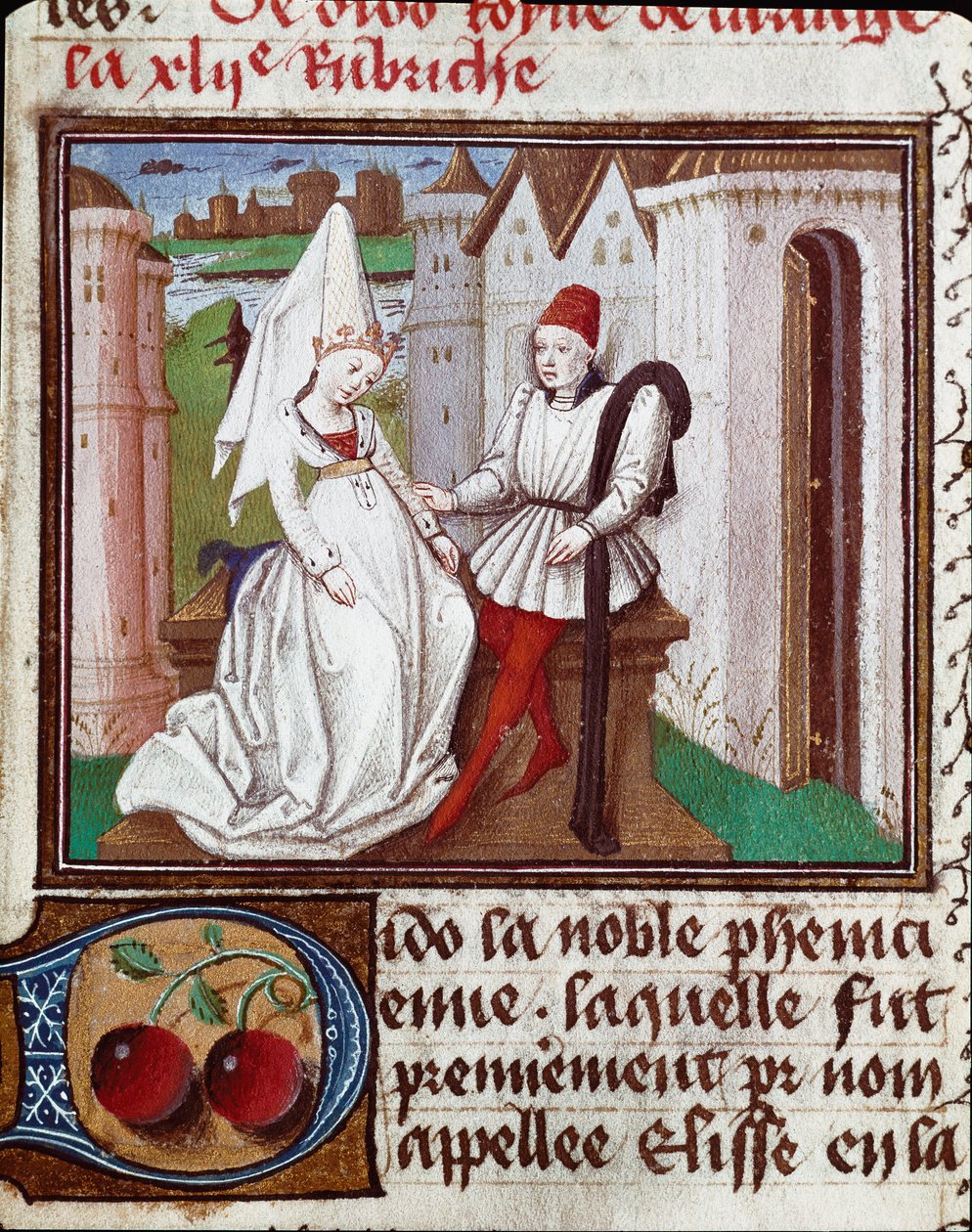 De liefdes van Dido, stichter van Carthago en Aeneas. Miniatuur uit 