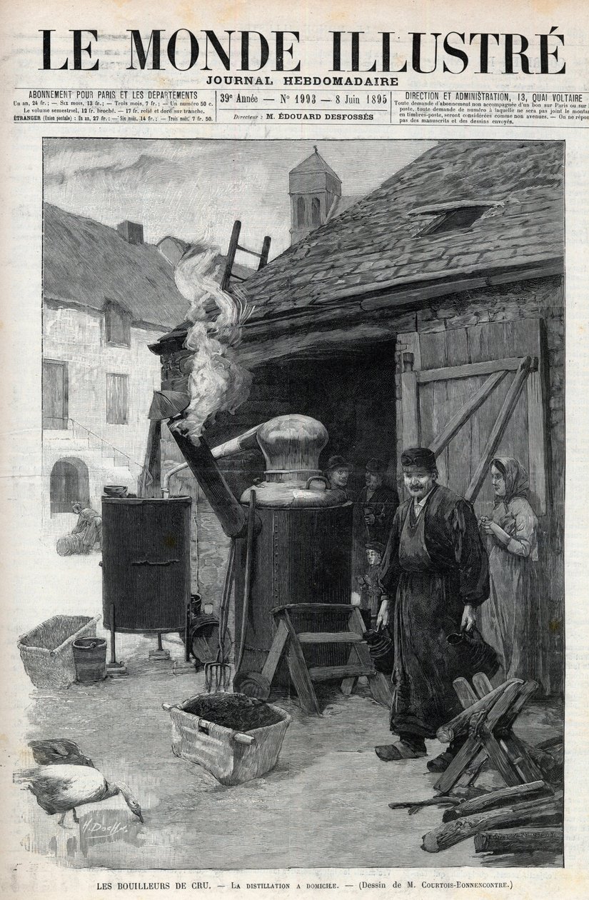 Les bouilleurs de cru - de distillatie aan huis in Parijs in 1895 - gravure in 