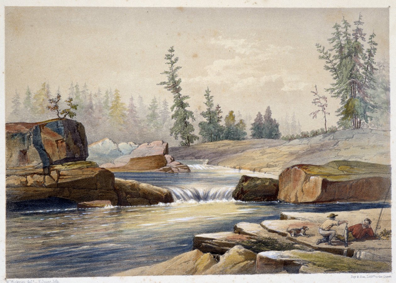 De watervallen van Papineau - in "Sketches on the nipisaguit a river of New Brunswick in America" door William Hickman, ed. Halifax door Unknown artist