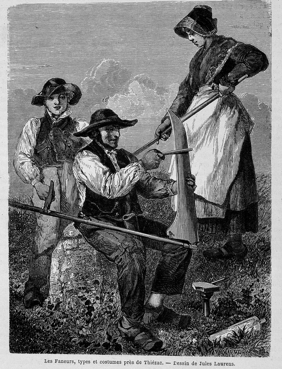 De hooibouwers, types en kostuums bij Thiézac, in Auvergne - in 