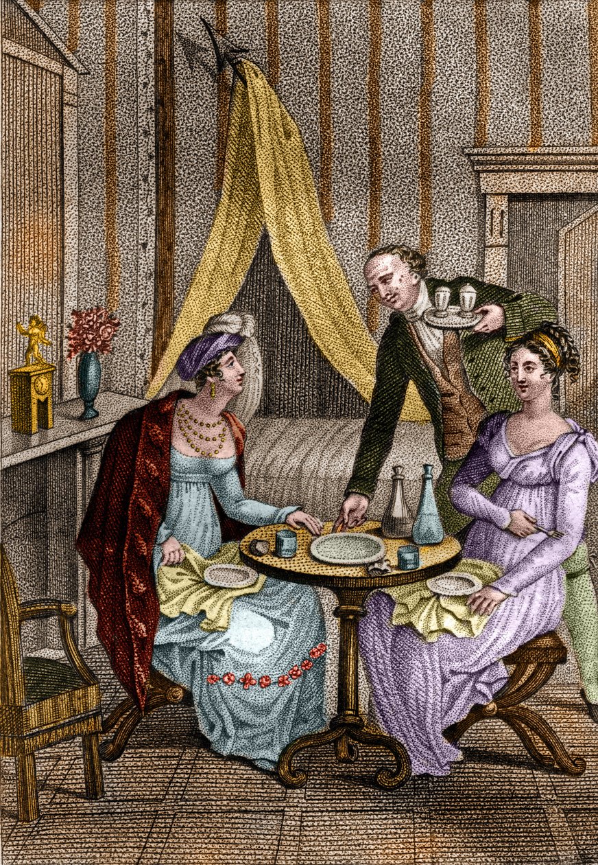 Klein diner. Olympe de Gouges, Franse schrijfster en revolutionair met Céline, een van haar vrienden. In 