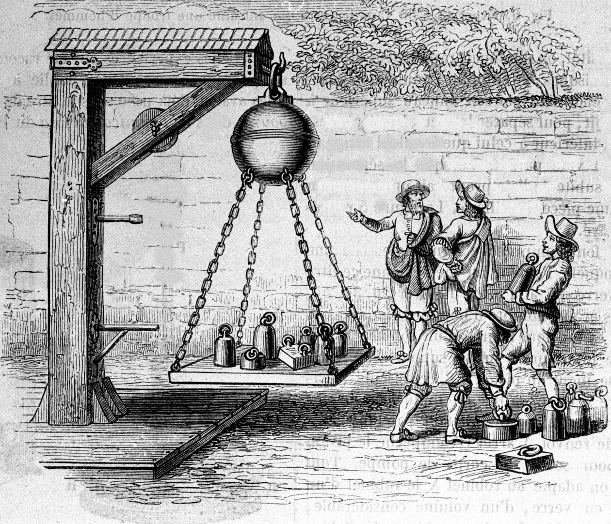Laden van Magdeburg-hemisferen opgehangen om atmosferische druk te berekenen - in Ottonis de Guericke: Experimenta Nova Magdeburgica de vacuo spatio door Otto von Guericke door Unknown artist