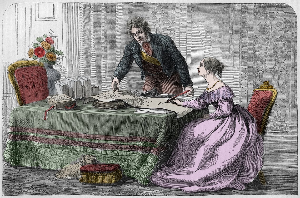 Lord Melbourne (William Lamb - 1779-1848) instrueert de jonge koningin Victoria door Unknown artist