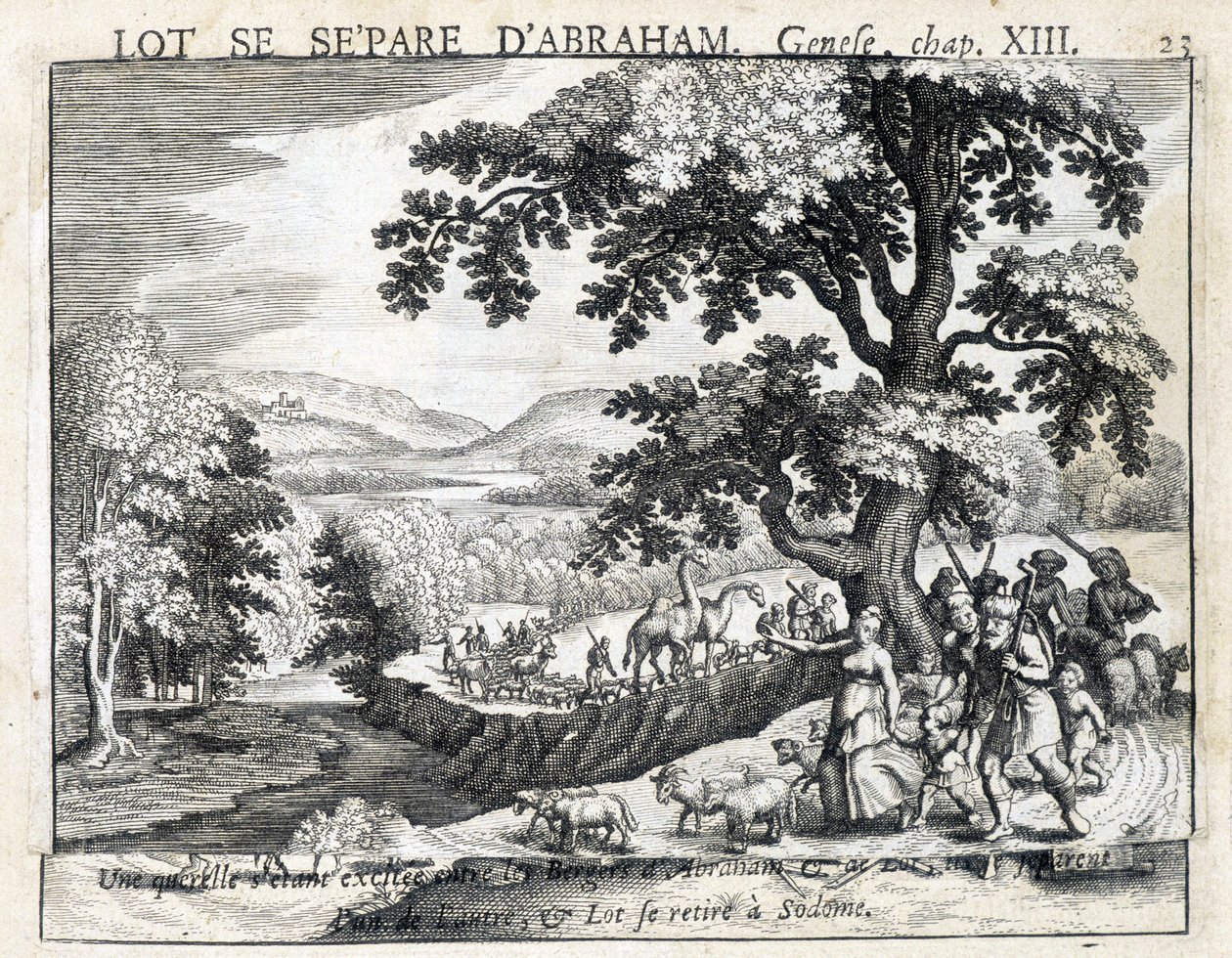 Lot scheidt zich van Abraham - Bijbel, gravure door Unknown artist