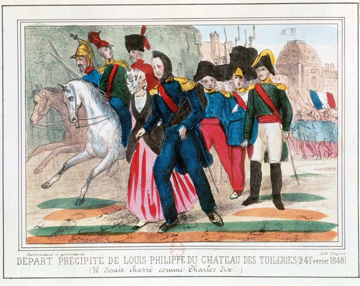 Louis Philippe van Frankrijk verlaat het Tuilerieënpaleis in 1848 (kleurets) door Unknown Artist