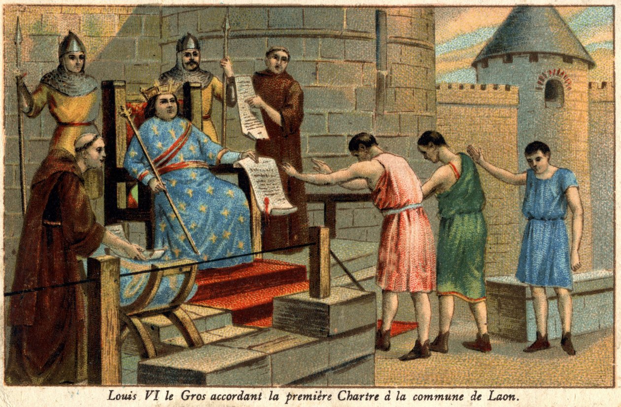 Lodewijk VI verleende het eerste handvest aan de gemeente Laon in 1128. door Unknown artist