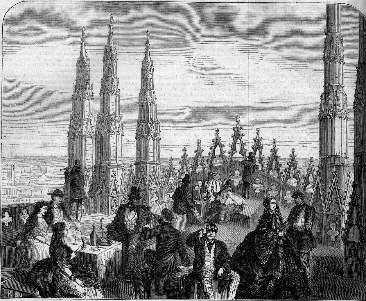 Lunch op het terras van de koepel van de kathedraal van Milaan (Il Duomo). Italië. door Unknown artist