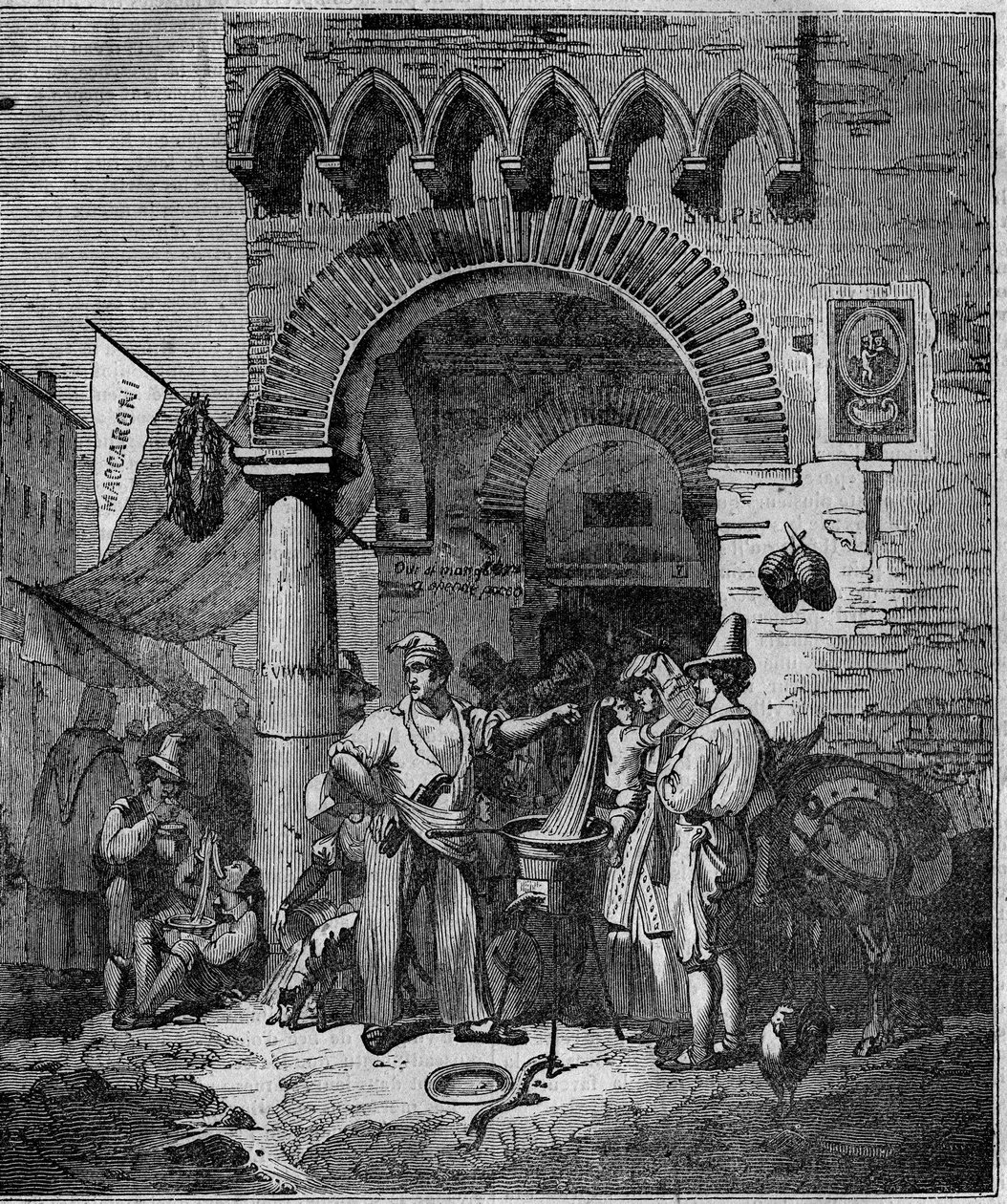 Macaroniverkoper in Napels in de 19e eeuw. door Unknown artist