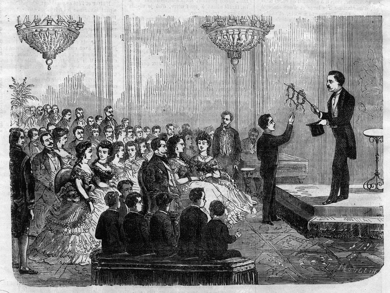 Goochelshow gegeven door Monsieur Faure Nicolay in aanwezigheid van Keizer Napoleon III (1808-1873) en zijn zoon Prins Imperial (1856-1879) in 1870 door Unknown artist