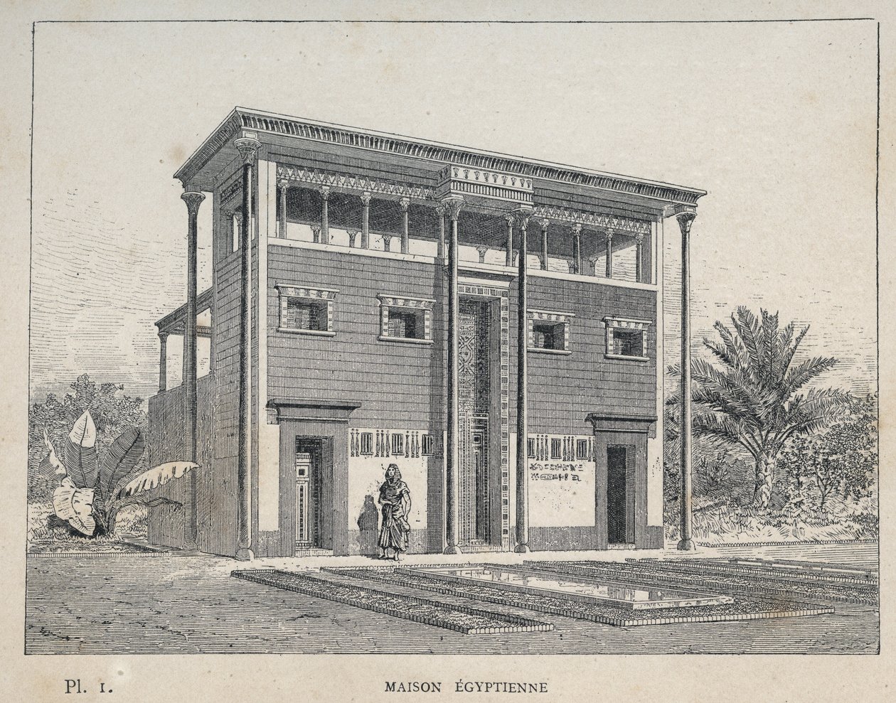 Egyptisch huis - gravure van 1889 in 