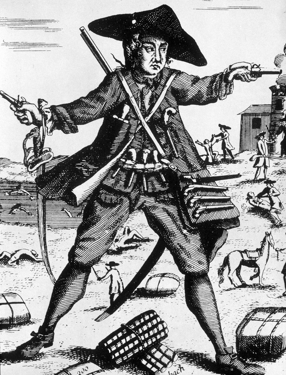Mandrel wapen aan tanden - gravure door Unknown artist