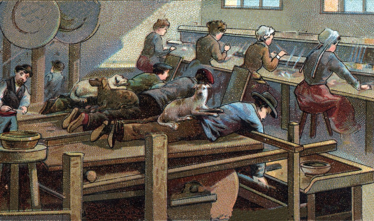 Messenfabricage, gietwerkplaats door Unknown artist