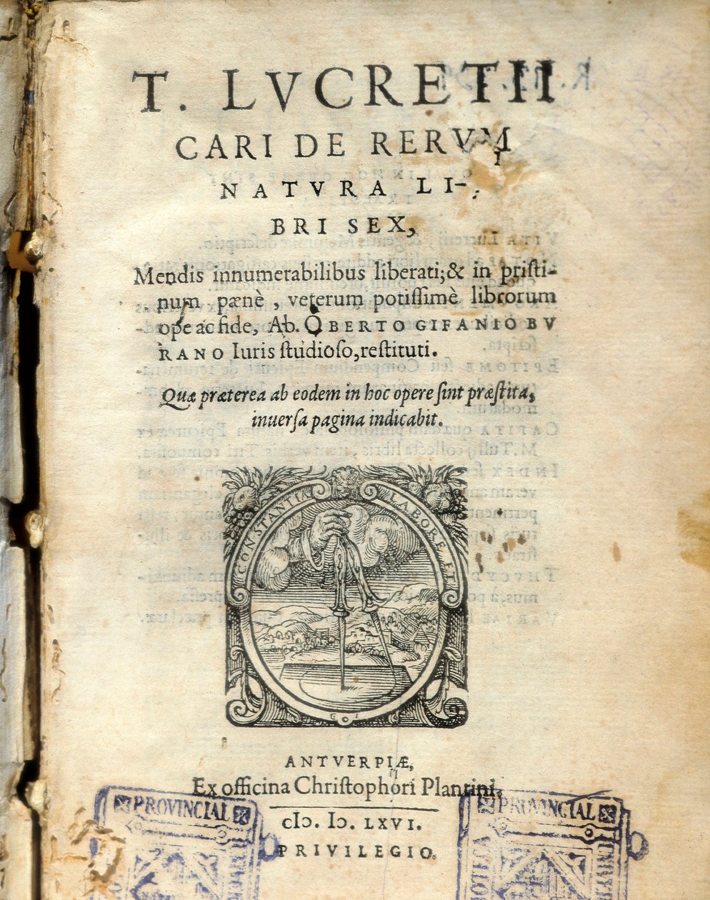 Manuscriptpagina van volume 6 van "De natura rerum" (Over de natuur) door de Latijnse filosoof Lucretius (Titus Lucretius Carus) (98-55 v.Chr.) 1564 door Unknown artist