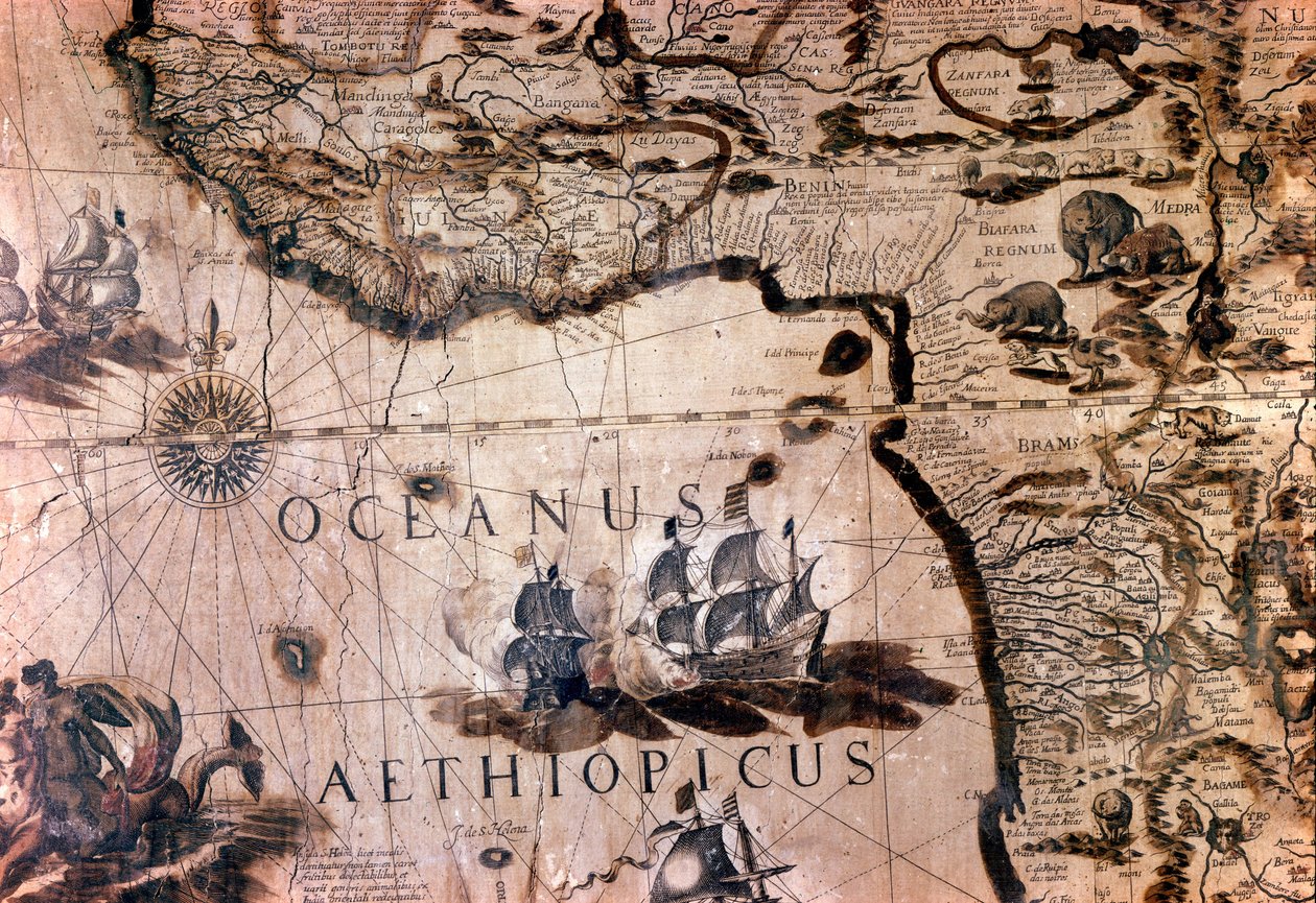 Kaart van Afrika: detail met de Golf van Benin en het eiland Sint-Helena. 17e eeuw Rome Italiaanse Geografische Vereniging door Unknown artist
