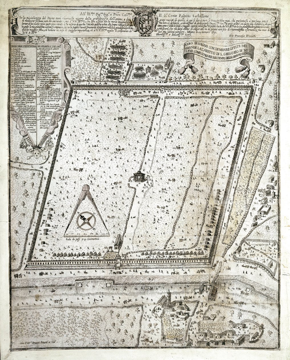 Kaart van het lazaret van Milaan tijdens de Grote Pest van Milaan in 1630 door Unknown artist